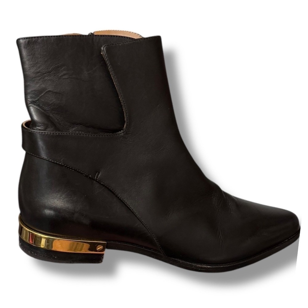 Chloé Marcie black leather chelsea boot gold metal Italian 36.5 Sz 6 Authentic